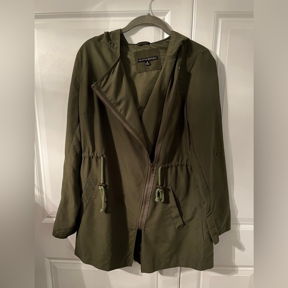 Haute Monde Hooded Lightweight Jacket with Asymmetrical Zip- Medium